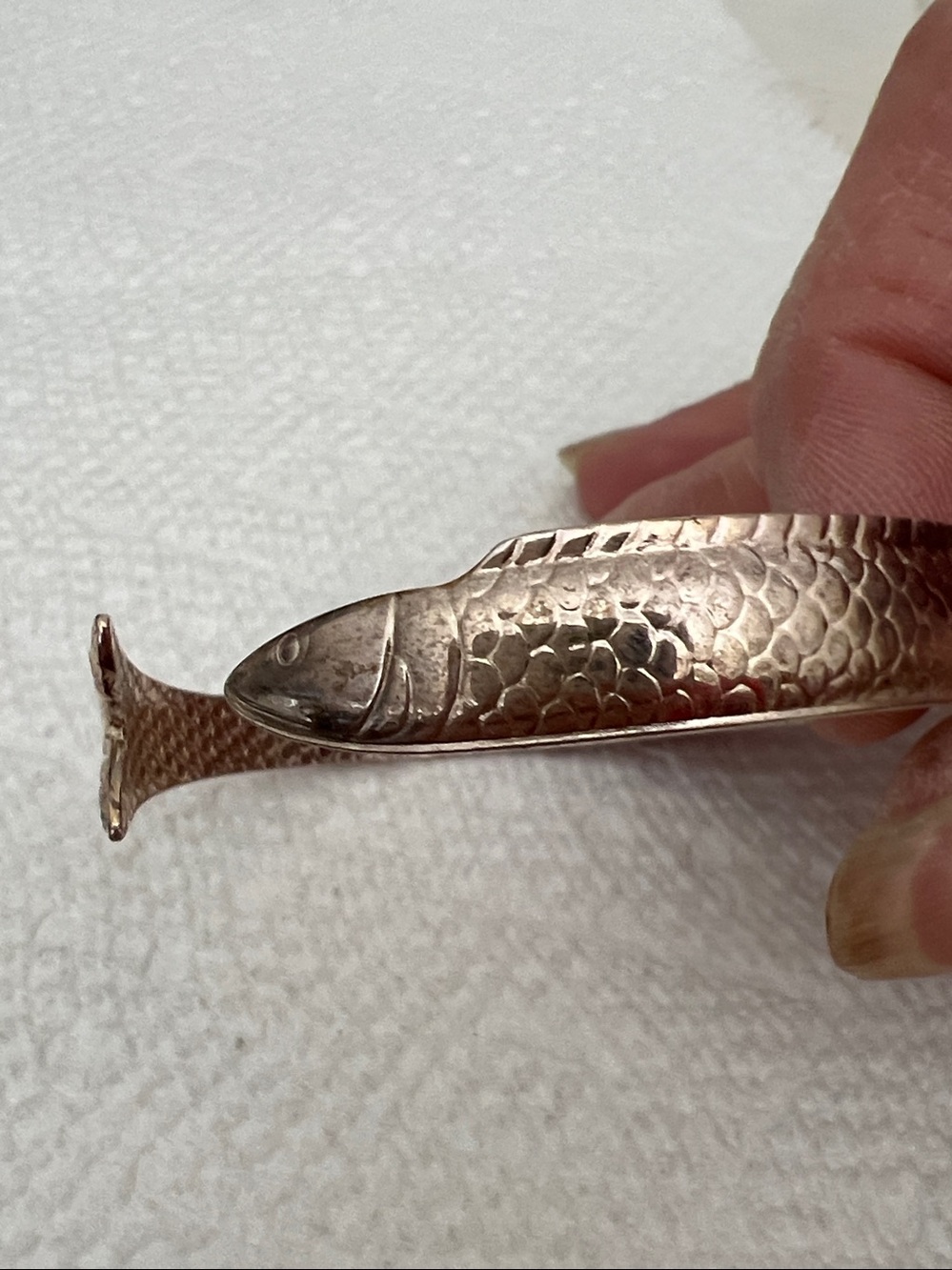 Vintage Chinese Stamped Sterling Silver Fish cuff bracelet